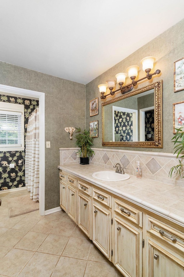 bathroom featuring vanity and tile patterned flooring