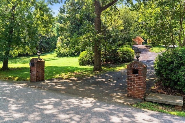 view of property's community featuring a lawn