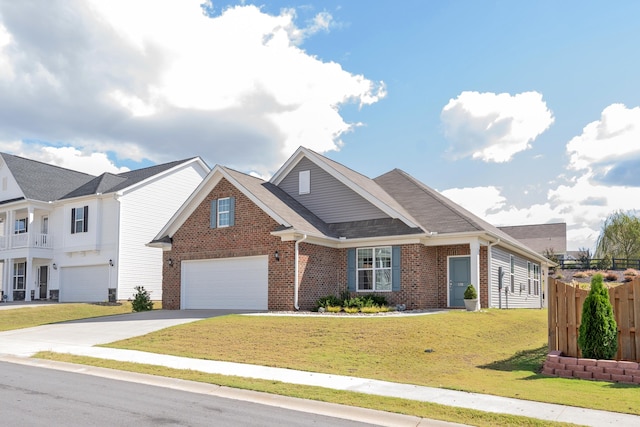 view of front of house with a garage and a front lawn