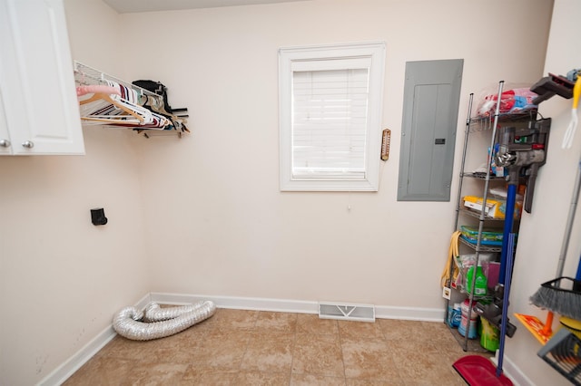 laundry room featuring cabinets and electric panel