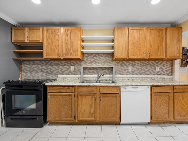 kitchen with sink, backsplash, dishwasher, and black electric range