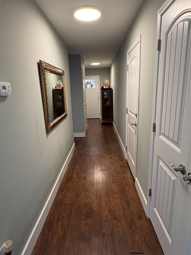 hallway featuring dark wood-type flooring