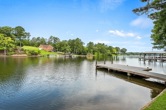 view of dock with a water view