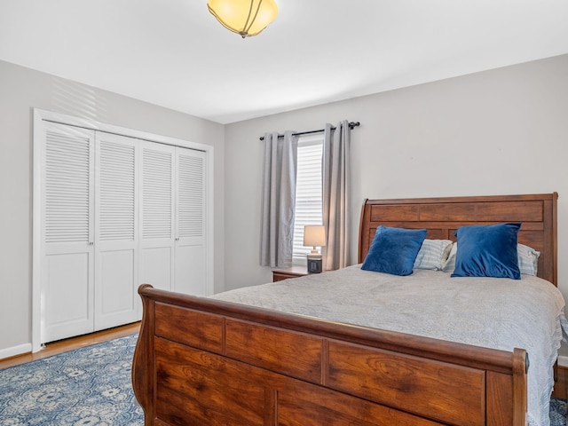 bedroom with a closet and wood-type flooring