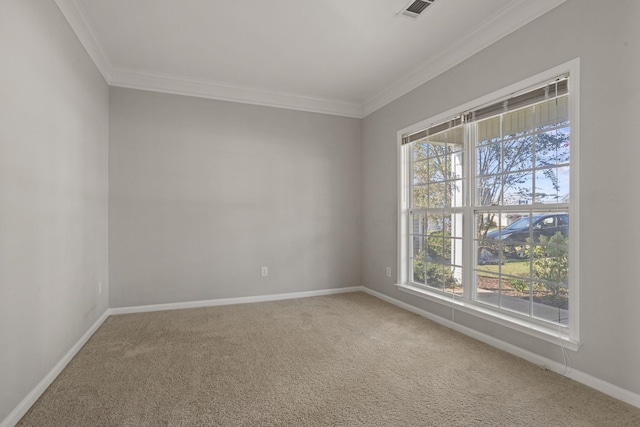 unfurnished room featuring carpet floors and ornamental molding