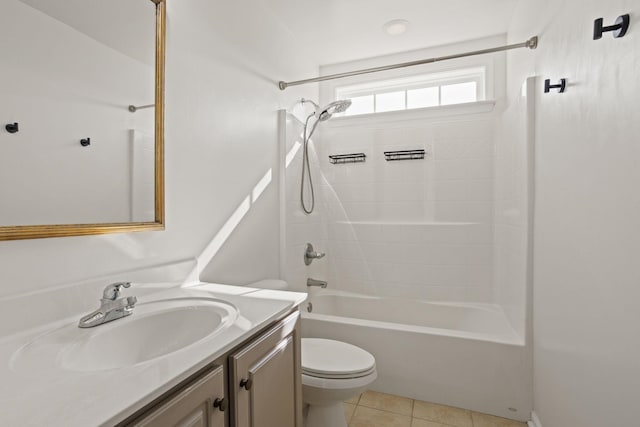 full bathroom featuring shower / bath combination, tile patterned floors, vanity, and toilet