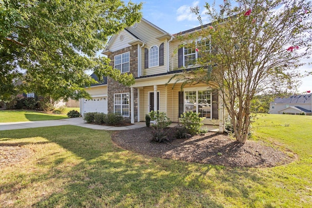 view of front facade featuring covered porch and a front yard