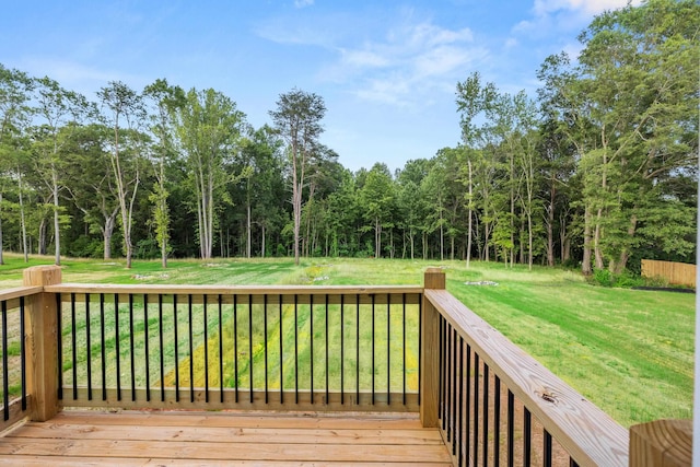 wooden deck featuring a lawn