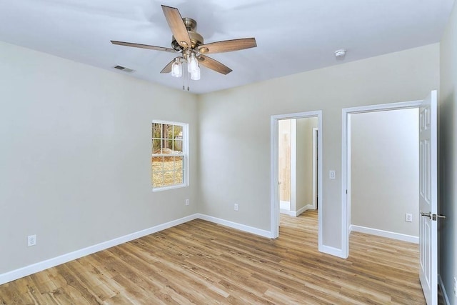 interior space featuring ceiling fan and light hardwood / wood-style floors