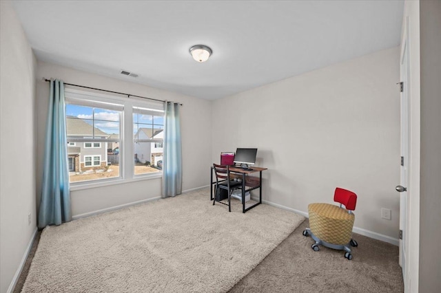 view of carpeted home office