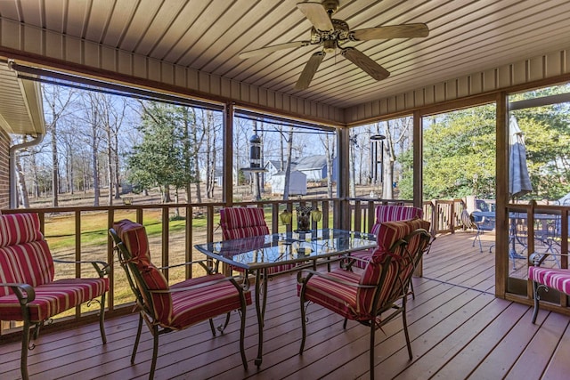 sunroom with a healthy amount of sunlight and ceiling fan