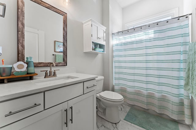 full bathroom featuring toilet, vanity, and shower / bath combo