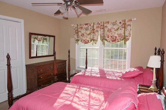 bedroom with a closet and ceiling fan