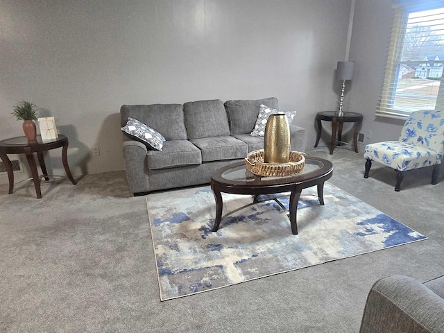 living room featuring carpet flooring