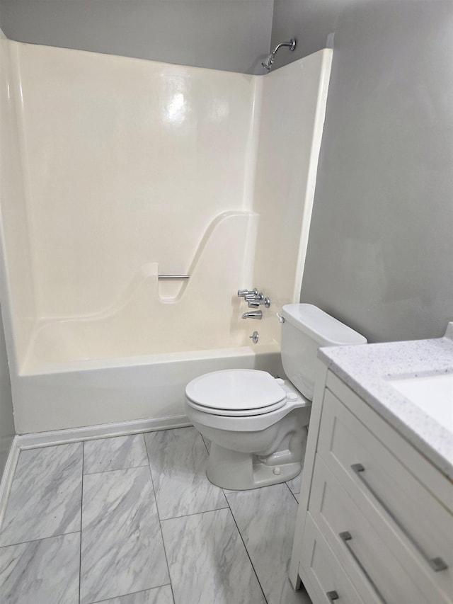 full bathroom with shower / bathtub combination, toilet, and vanity