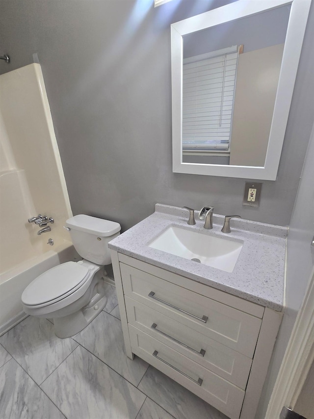 full bathroom with shower / bathtub combination, toilet, and vanity