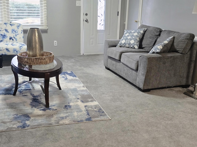 living room with a wealth of natural light and carpet