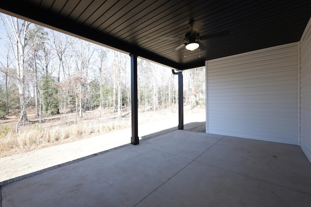 view of patio featuring ceiling fan