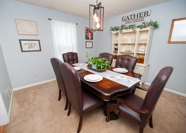 dining space with light carpet