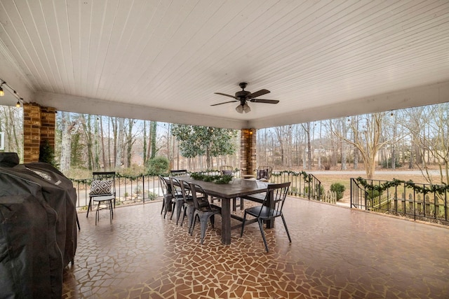 view of patio / terrace featuring area for grilling and ceiling fan