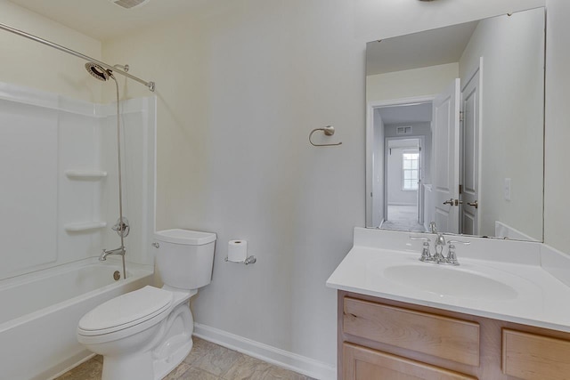 full bathroom with tile patterned flooring, vanity, shower / bathing tub combination, and toilet