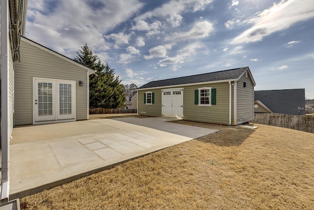 exterior space featuring an outdoor structure and a patio area