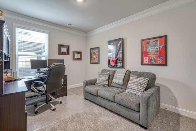 office featuring crown molding and carpet floors