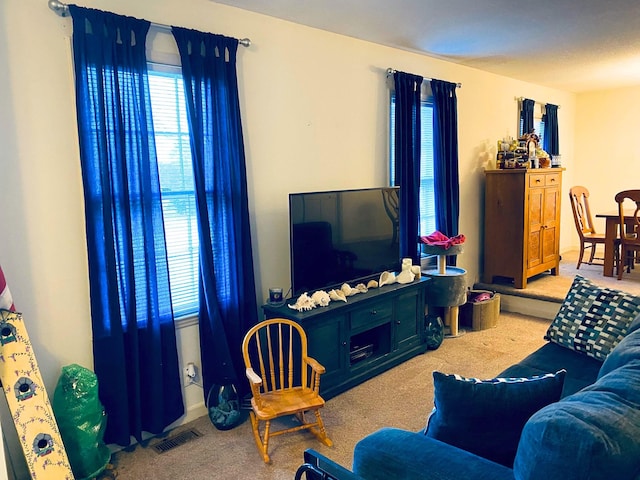 living room featuring carpet flooring