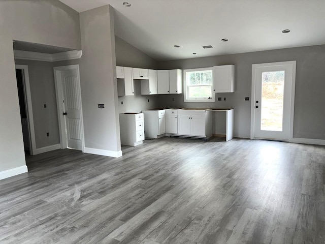 kitchen featuring white cabinetry, plenty of natural light, and wood-type flooring