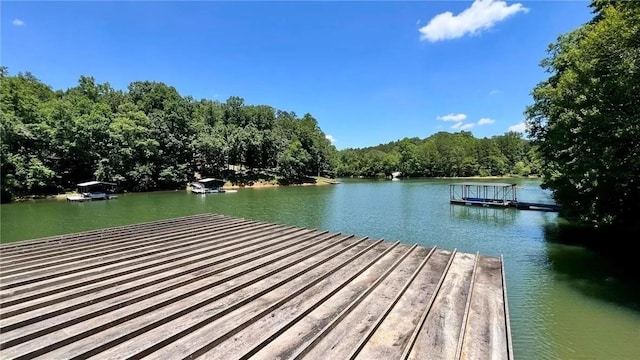 view of dock with a water view