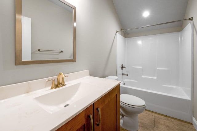 full bathroom with vanity, tile patterned flooring, shower / washtub combination, and toilet