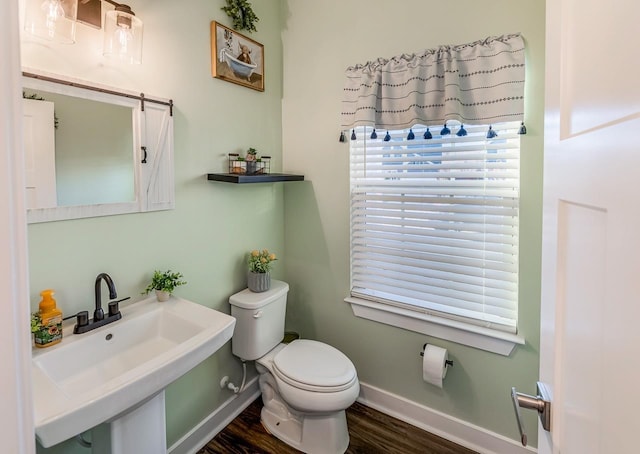 bathroom with sink, wood-type flooring, and toilet