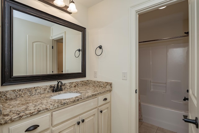 bathroom with tile patterned flooring, vanity, and shower / bathing tub combination