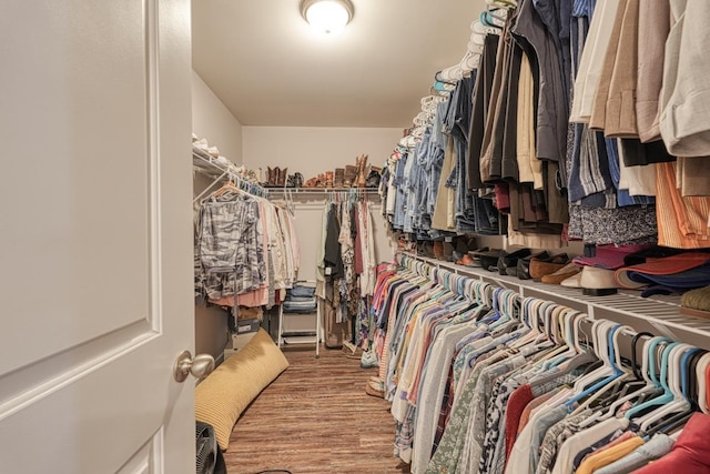 spacious closet with light hardwood / wood-style flooring