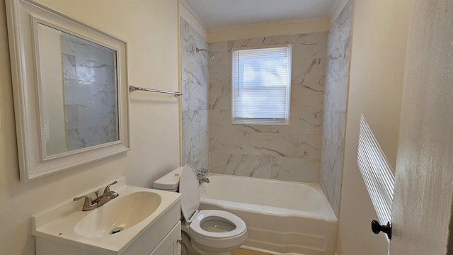 full bathroom with vanity, toilet, and tiled shower / bath combo