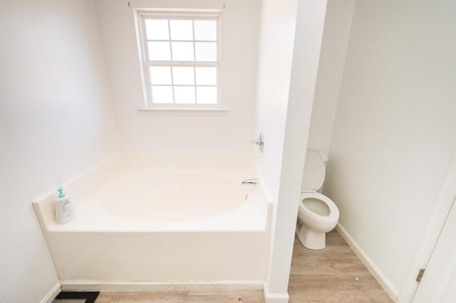 bathroom featuring a bathtub, wood-type flooring, and toilet