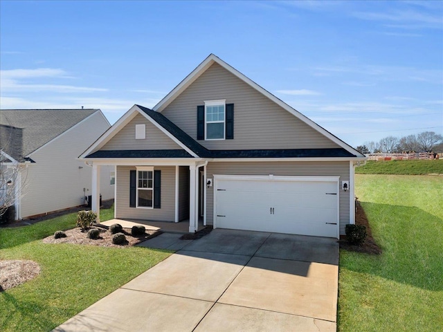 view of front of house with covered porch and a front lawn