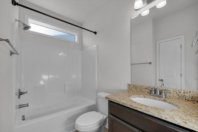 full bathroom with shower / bathing tub combination, vanity, and toilet