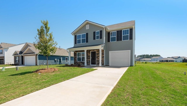 view of front facade with a garage and a front yard