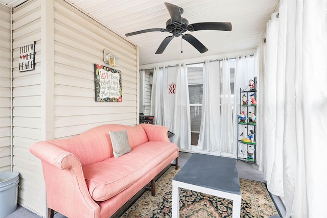 exterior space with ceiling fan