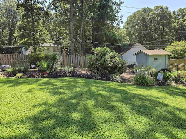 view of yard with a storage unit