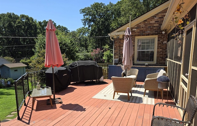 deck featuring area for grilling