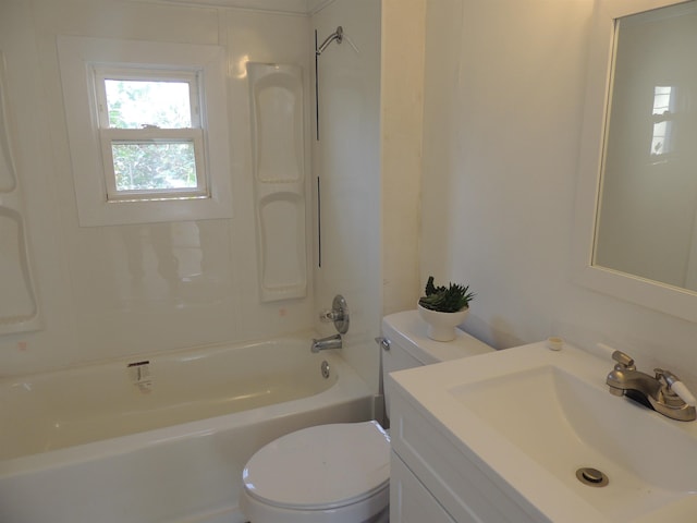 full bathroom featuring vanity,  shower combination, and toilet