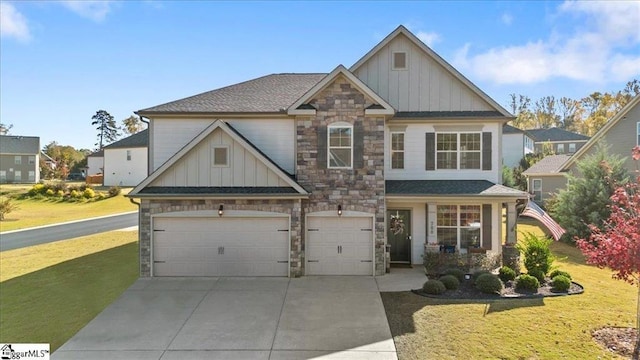 craftsman-style home with a garage and a front yard