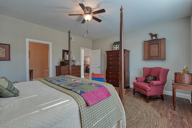 bedroom featuring ceiling fan and hardwood / wood-style floors