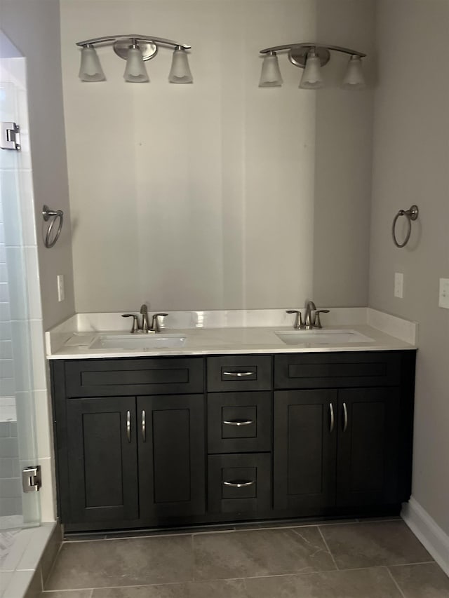 bathroom with vanity and walk in shower