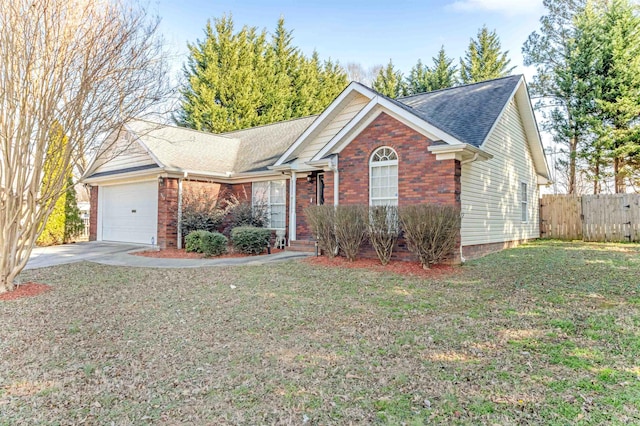 single story home featuring a garage and a front yard