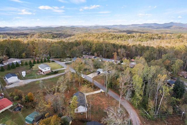 drone / aerial view featuring a mountain view