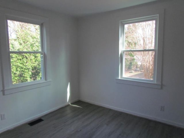 spare room featuring dark wood-type flooring