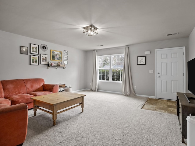 living room with light carpet